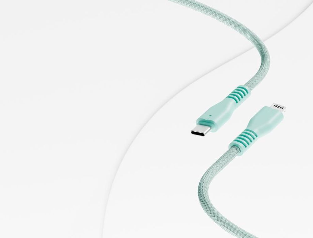 QUALO Nylon USB-C auf Lightning Kabel – 1,5 m, 2,4 A, Mintgrün QKN-CL-21 Schnellladekabel 12W