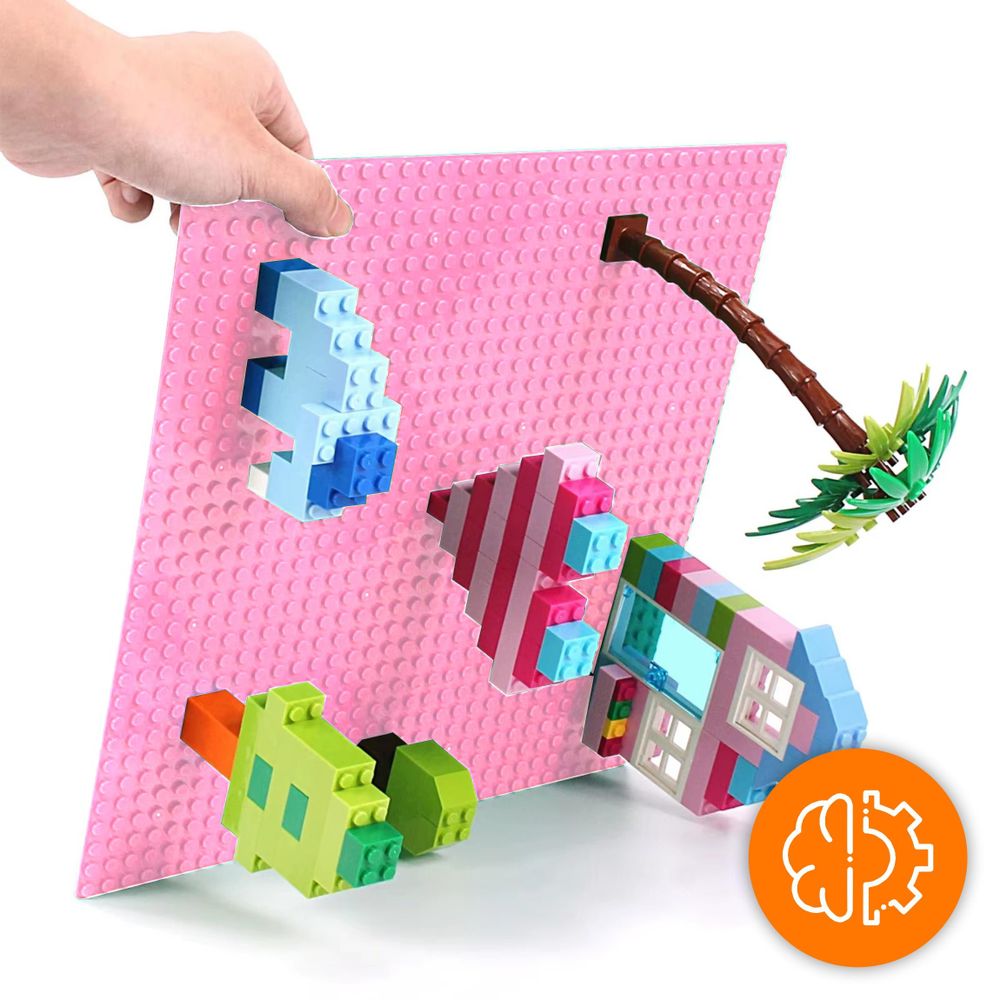Bauplatte 32x32 Noppen, Grundplatte kompatibel mit gängigen Bausteinen, 25,5 x 25,5 cm, EVI KIDS, Rosa