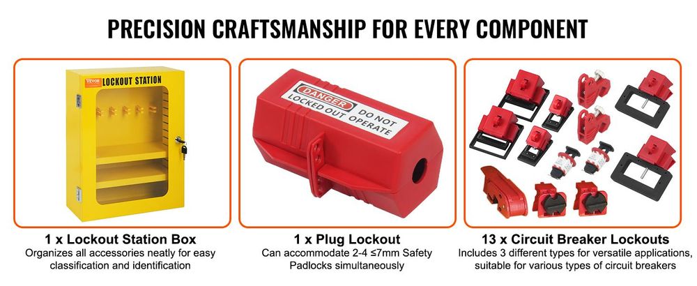 VEVOR 58 PCS Lockout-Tagout-Kits, Elektrische Sicherheit Loto-Kit Enthält Vorhängeschlösser, Lockout-Station, Haspe, Etiketten & Kabelbinder, Lockout-Tagout-Sicherheitswerkzeuge für Industrie, Elektrizität, Maschinen, 59 Stück