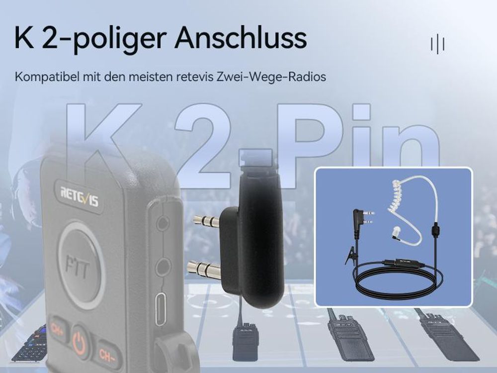 Retevis Aktive Geräuschunterdrückung Walkie-Talkie-Headset, 2-poliges Sicherheits-Headset, Schallschlauch Funkgerät Ohrhörer mit PTT