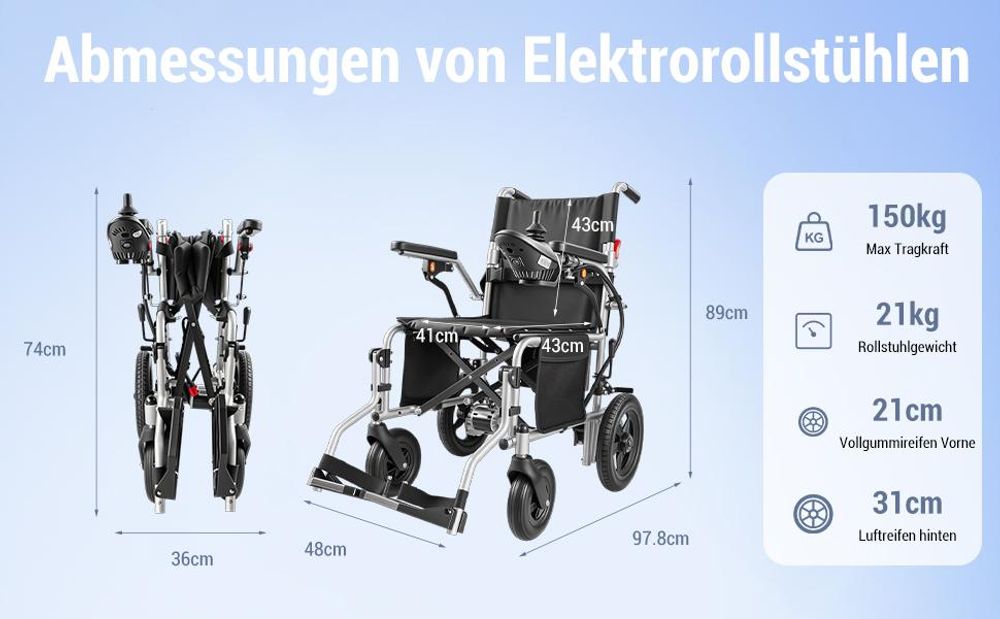 Elektrorollstuhl faltbar mit Joystick, Faltrollstuhl für Senioren, bequemer Sitz, Armlehnen, Fußstützen, bis 150 kg, Zuhause und Pflege