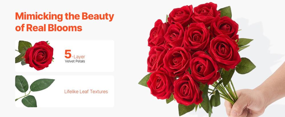 VEVOR Künstliche Rosenblätter, 500 Stück Kunstblumen Rot, Schaumrosen, für DIY Hochzeitsstrauß, Brautstrauß, Valentinstag, Muttertag, Heimdekoration