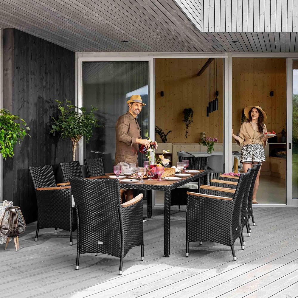 di volio Gartenmöbel-Set VERONA - Essgruppe Garnitur aus Polyrattan, robuste Sitzgruppe mit Akazienholztisch + 8 Stühle, Terrassenmöbel Lounge Set