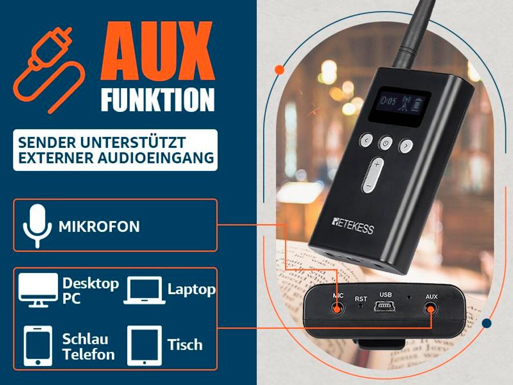 Retekess T130S Tour Guide System, 100M Audio Guide, 49 Kanäle,  D-Kopfhörer, Kabellose Gruppenführungssystem für Tourismus, Werksbesichtigungen