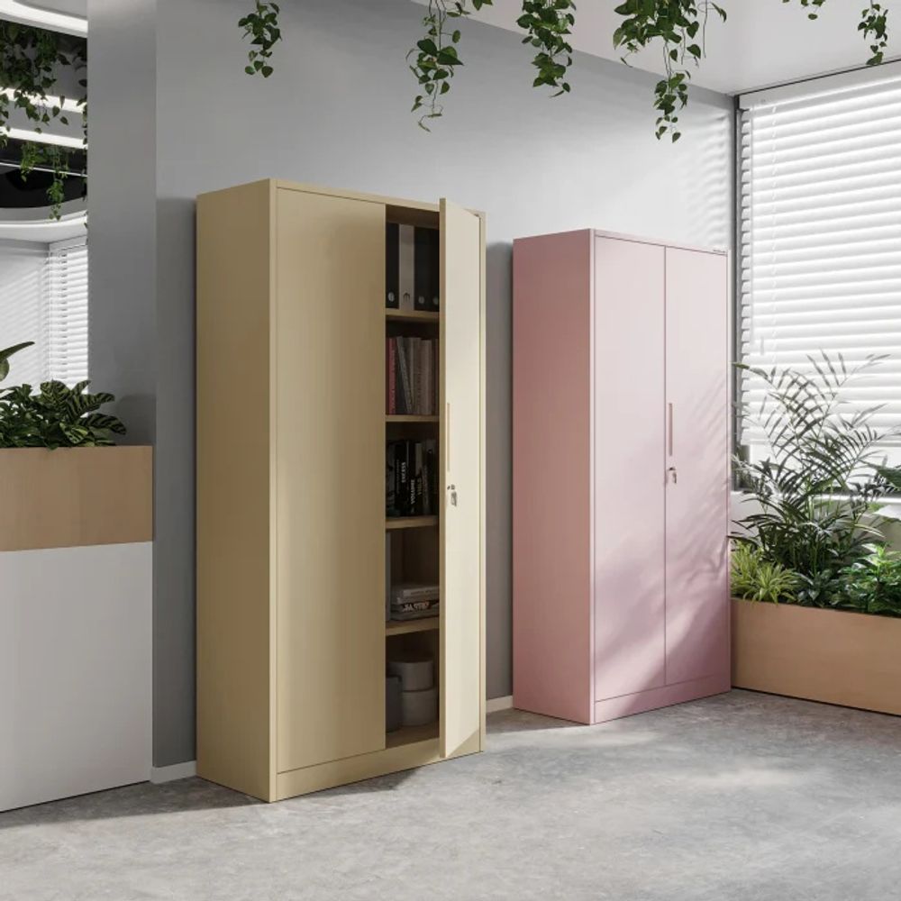 Büroschrank C001 Aktenschrank Lagerschrank Mehrzweckschrank Metallschrank 4 Fachböden Pulverbeschichtung Stahlblech 185 cm x 90 cm x 40 cm, Farbe : Beige