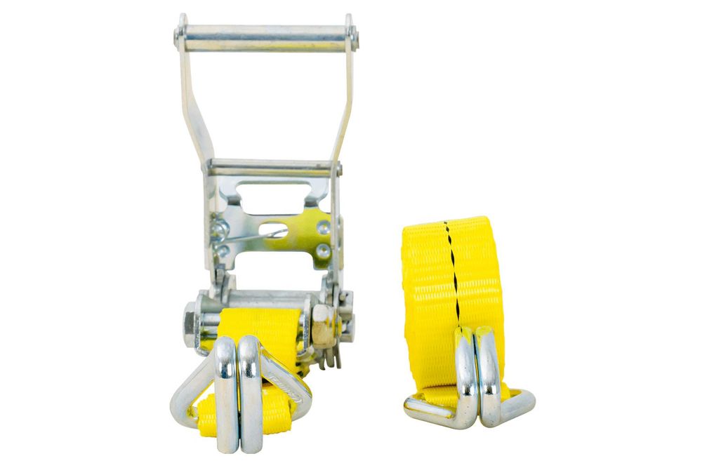 UNITRAILER Upínací popruh s ráčnovým mechanizmom, 4 m, 25 mm, nosnosť 1 t, žltý, dvojdielny, upínací popruh na zaistenie nákladu pre prívesy osobných áut a člny