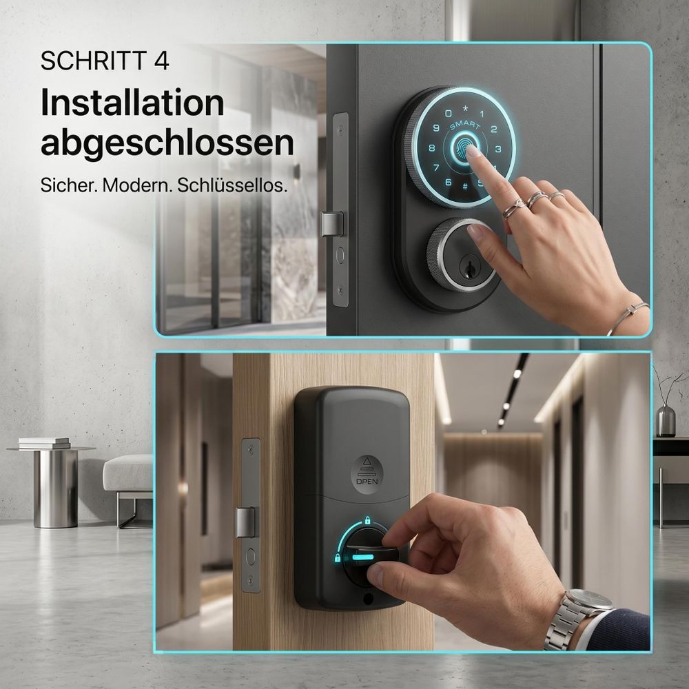 Smartes Türschloss, Fingerabdruck, APP Steuerung, Bluetooth, Automatische Verriegelung, USB Notstrom, Schlüsselloser Zugang, Modernes Design