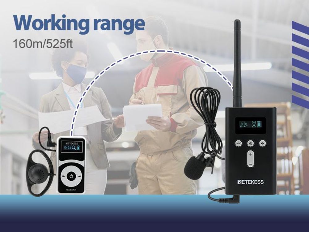 Retekess T130P – bezdrôtový sprievodcovský systém, audio sprievodcovský systém Whisper, dosah 160 m, potlačenie šumu, nabíjanie cez konektor Type-C pre výlety a cestovanie, vysielačka