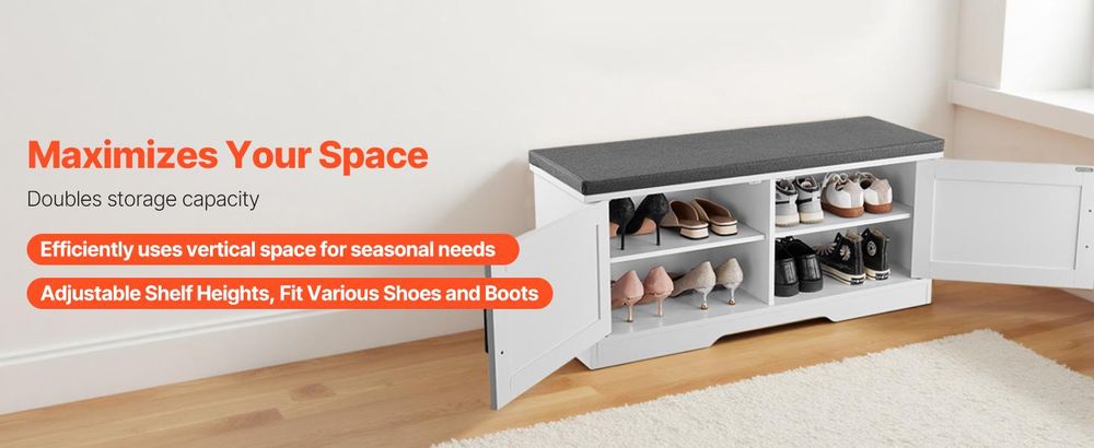 VEVOR Schuhregalbank Schuhbank (1000 x 355 x 460 mm), Eingangsbank mit gepolster