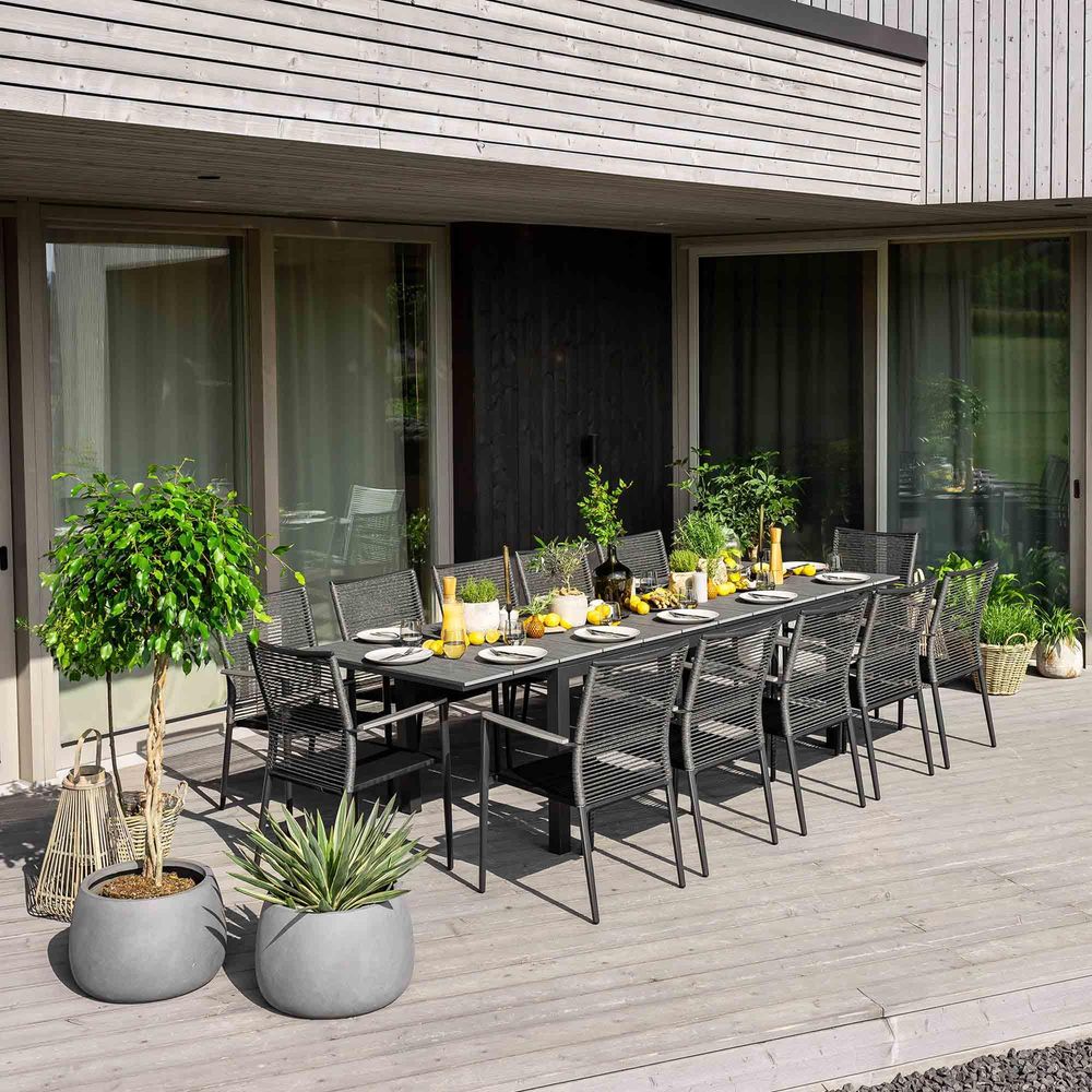 Gartenmöbel-Set BASITA 12 Personen – wetterfest, langlebig, Holzoptik – Grau