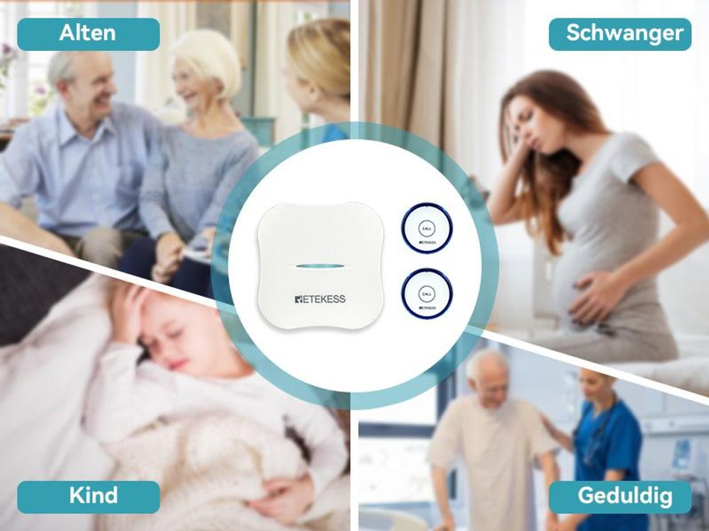 Retekess TH011-TH013 WiFi Notrufknopf für Senioren Auf Handy, Alarmknopf für Senioren, Wiederaufladbarer Akku, für ältere Patienten