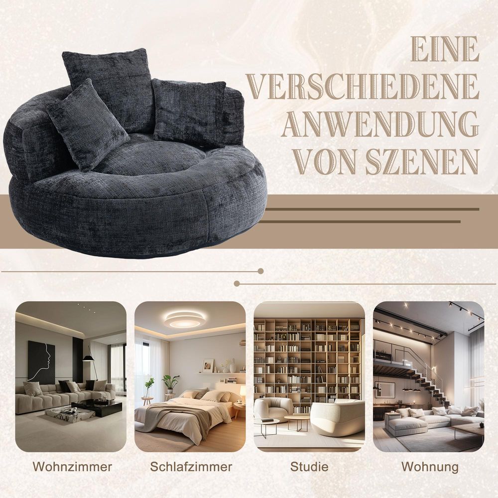 STILVORA Sitzsack mit hohem Rücken und drei Kissen, Loungesessel für Erwachsene und Kinder, Gaming Sofa für Schlafzimmer und Büro, Schwarz