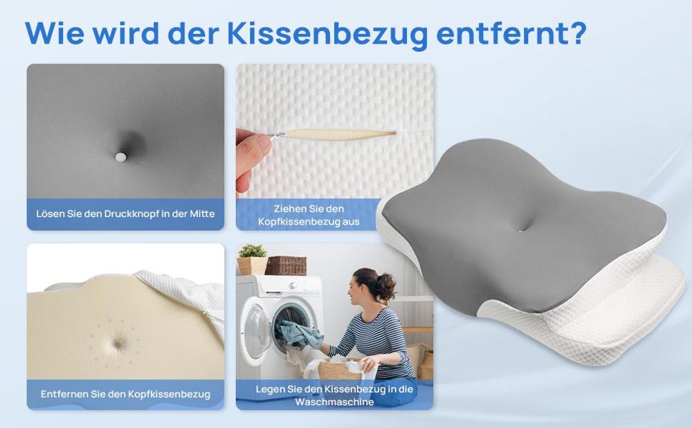 CMYbabee Nackenstützkissen aus Memory-Schaum, Ergonomisches 2-Höhen Kopfkissen für Rücken- & Seitenschläfer, 6 Zonen, Atmungsaktiv, Grau