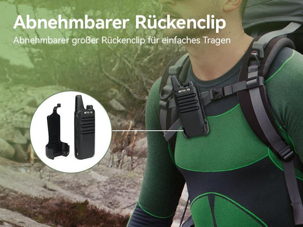 Retevis RT622 Walkie Talkie, Tragbare Funkgeräte mit Ohrhörer, PMR446, Wiederaufladbares, VOX Squelch, Notfall Alarm, für Familienausflüge, Camping
