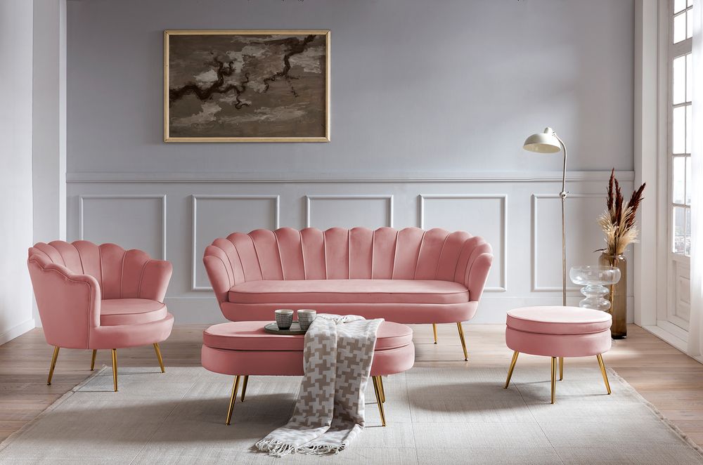 SalesFever Sitzpouf | rund | Bezug Samt-Stoff | Gestell Metall goldfarben | B 52 x T 52 x H 41 cm | rose