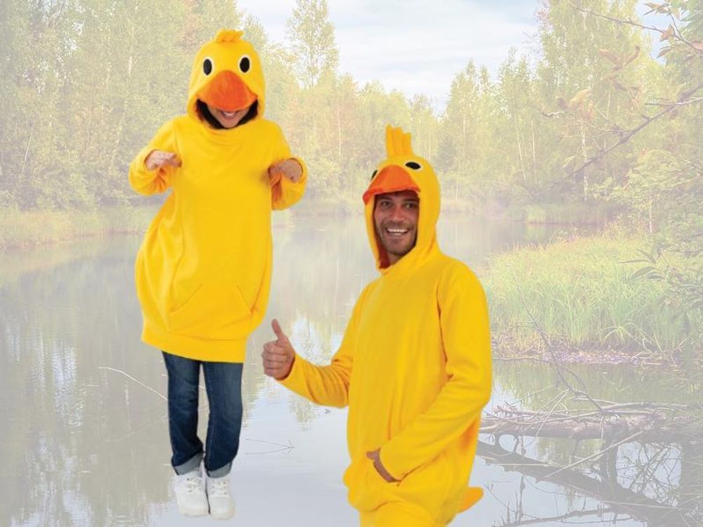 Enten Kostüm für Erwachsene Hoodie Kapuzenpullover mit Bauchtasche und Tierkapuze Schnabel Augen Kopfgefieder und Entenschwanz (L)