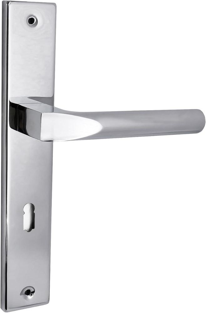 Domino Türgriff CONO M6 72 BB-Buntbart Drückergarnitur Langschild für Zimmertür, Bürotür, Kellertür, Innentür, L-Form, Aluminium glänzendes Chrom