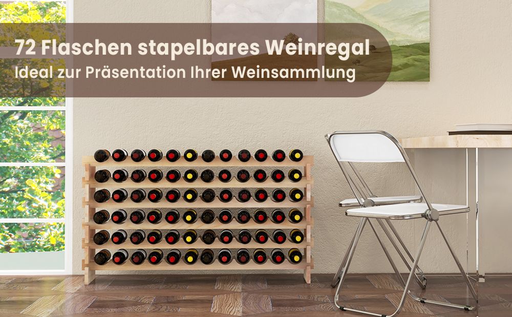 COSTWAY Weinregal Weinständer Flaschenregal Flaschenständer für 72 Flaschen Massivholz