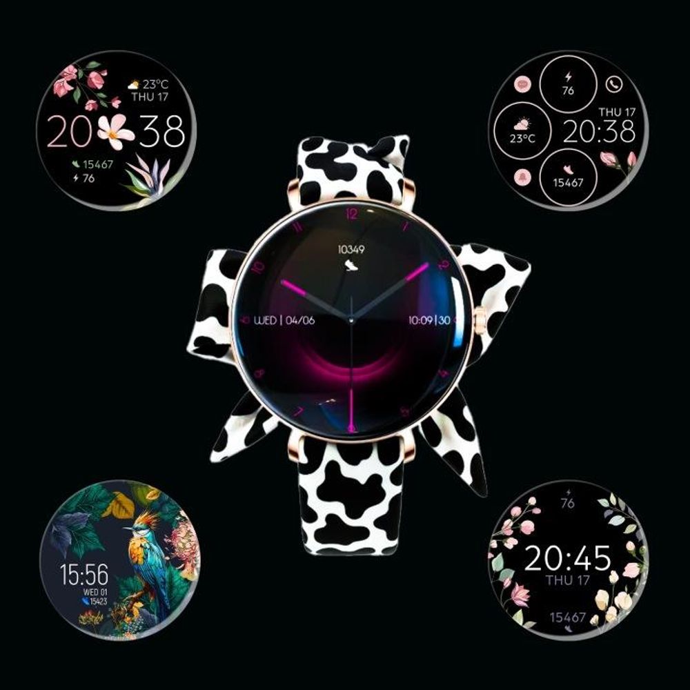 Forever Smartwatch dla modnych kobiet, Bluetooth, AMOLED, można dzwonić bezpośrednio z zegarka SB-370 Lucca różowe złoto - bransoleta Spotted