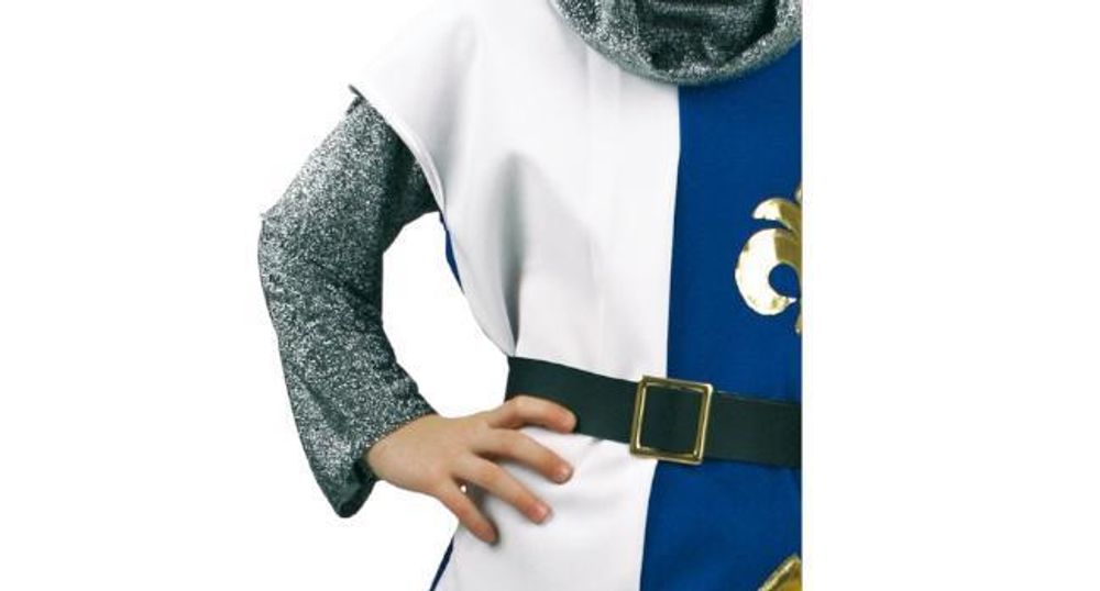 Kinderkostüm "Chevalier" mit Gürtel in blau-weiß mit silber Kettenhemd und goldenen Akzenten Ritter Kavalier Ehrenmann Adeliger (128)