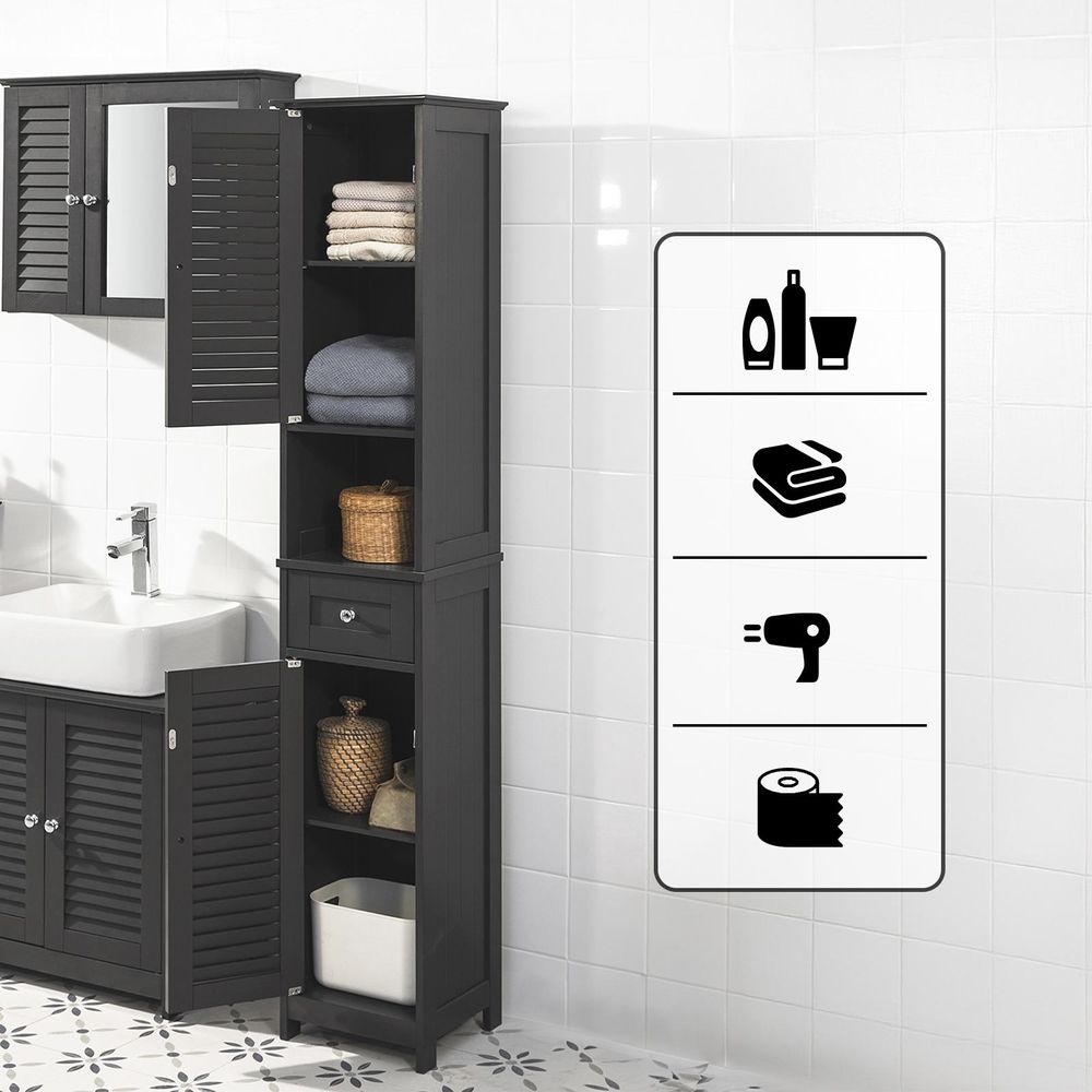 SoBuy Badezimmerschrank Hochschrank mit Schubladen Badschrank schmal platzsparender Badmöbel schmaler Schrank für kleines Badezimmer WC KücheFRG236-DG