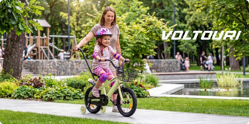 Dětské kolo 14 palců se svítícími přídavnými kolečky, vodicí tyčí a košíkem – pro děti 3–6 let