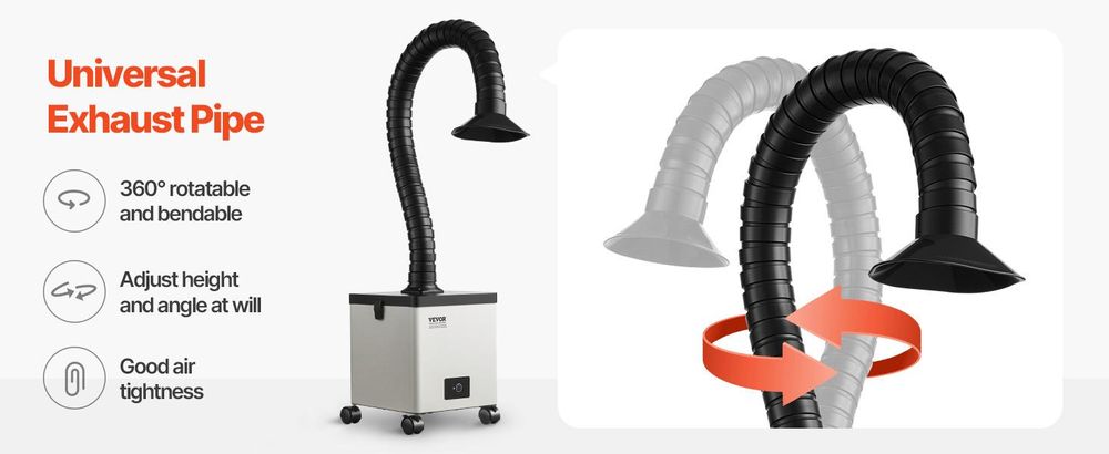 VEVOR Lötdampfabsauger mit doppelten Schläuchen, 275W bürstenloser Lötrauchabsauger mit 4-Stufen-Filtern & 10 Geschwindigkeiten, 380m³/h starke Saugkraft Rauchreiniger für Löten, Lasergravur, DIY-Schweißen, 200 m³/h