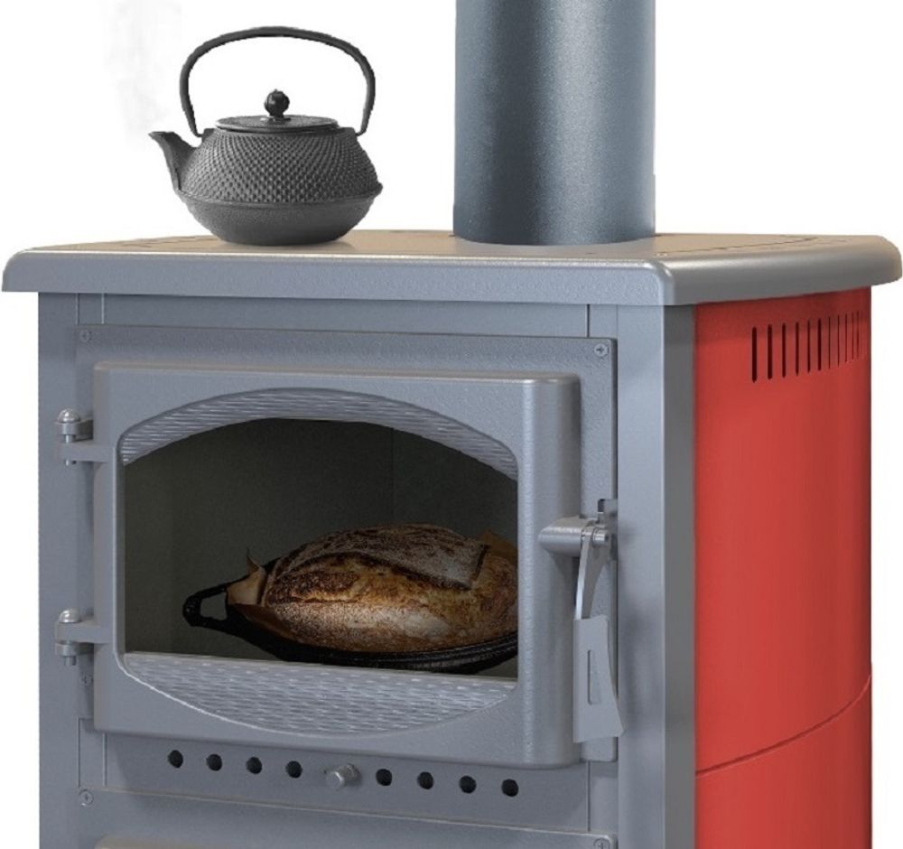 - Kaminofen mit Backfach und Herdplatte Cucina bordeaux - 9,7kW