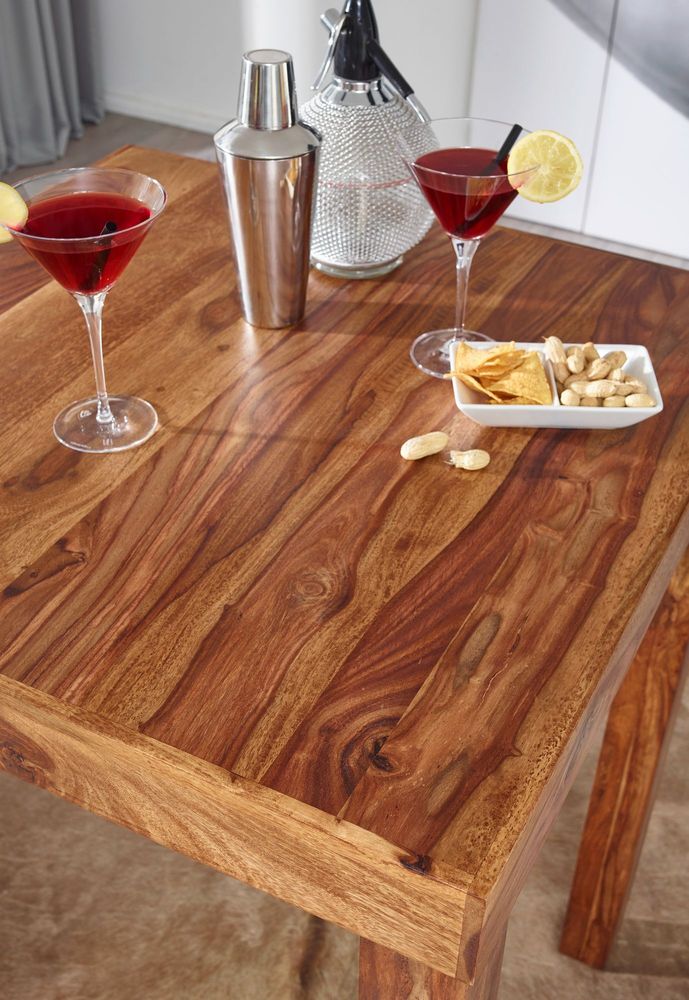 FineBuy Bartisch Massivholz Sheesham 80 x 80 x 110 cm Bistro-Tisch modern Landhaus-Stil Steh-Tisch quadratisch dunkel-braun Natur-Produkt Massiv-Holz