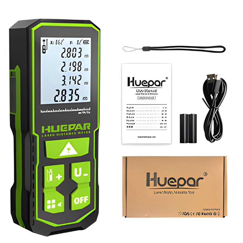 Huepar S100-G Laser-Entfernungsmesser 100m Grün, Dual-Winkel, USB-C, IP54