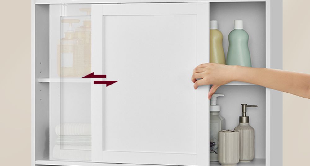 VASAGLE Toilettenregal, Badezimmerregal mit Schiebetür, verstellbare Ablagen, platzsparend, geeignet für die meisten Toiletten, modern, 25 x 83 x 170