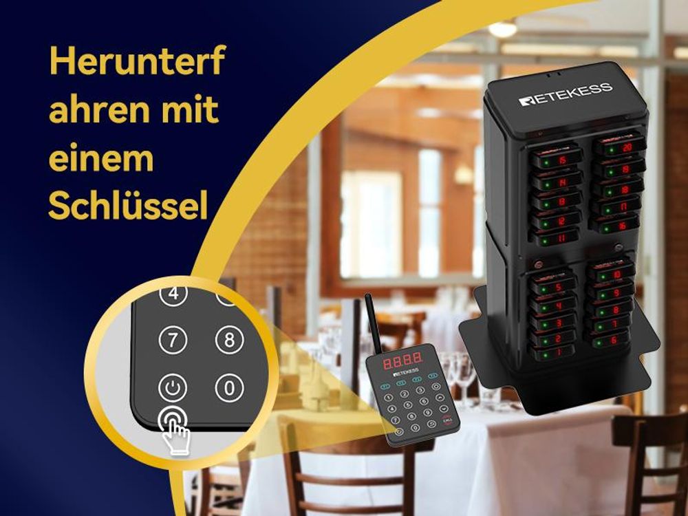 Retekess TD177 Restaurant Pager System, 500m Kundenrufsystem, 20 Pagers, 7 Rufmodi, EIN-Tasten-Kopplung, Außer-Reichweite-Alarm, für Cafe, Kneipen