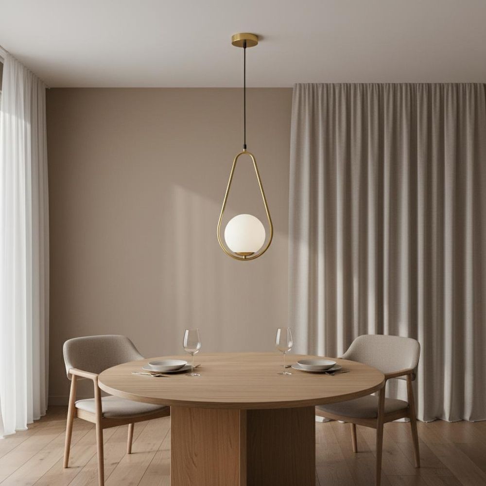 MasterLED Pendelleuchte - E27 - Gold - Tropfenform - Opalglas-Kugel - moderne Hängeleuchte für Wohnzimmer & Esszimmer