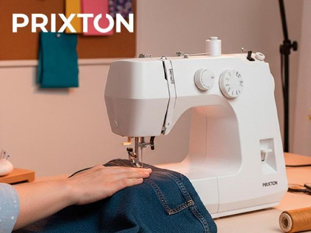 PRIXTON Nähmaschine P145, geeignet für Jeans, 4-Stufen-Knopflochfunktion, einstellbare Stichlänge, LED-Beleuchtung, Motor 50W und Metallgehäuse