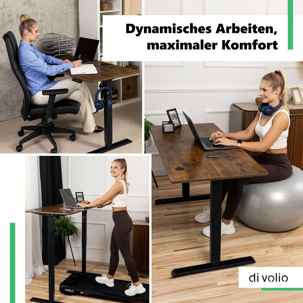 di volio Höhenverstellbarer Schreibtisch Rapalo - braun, 140 x 80 cm, Computertisch fürs Home-Office, elektrischer Bürotisch bis 80 kg belastbar