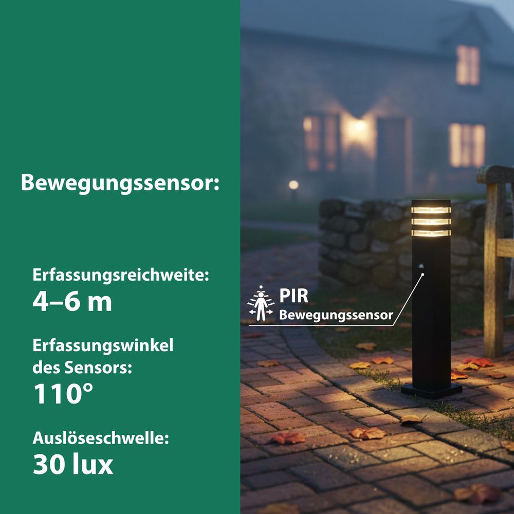 Schwarze Gartenlampe, energiesparender Betrieb, Gartenweg.