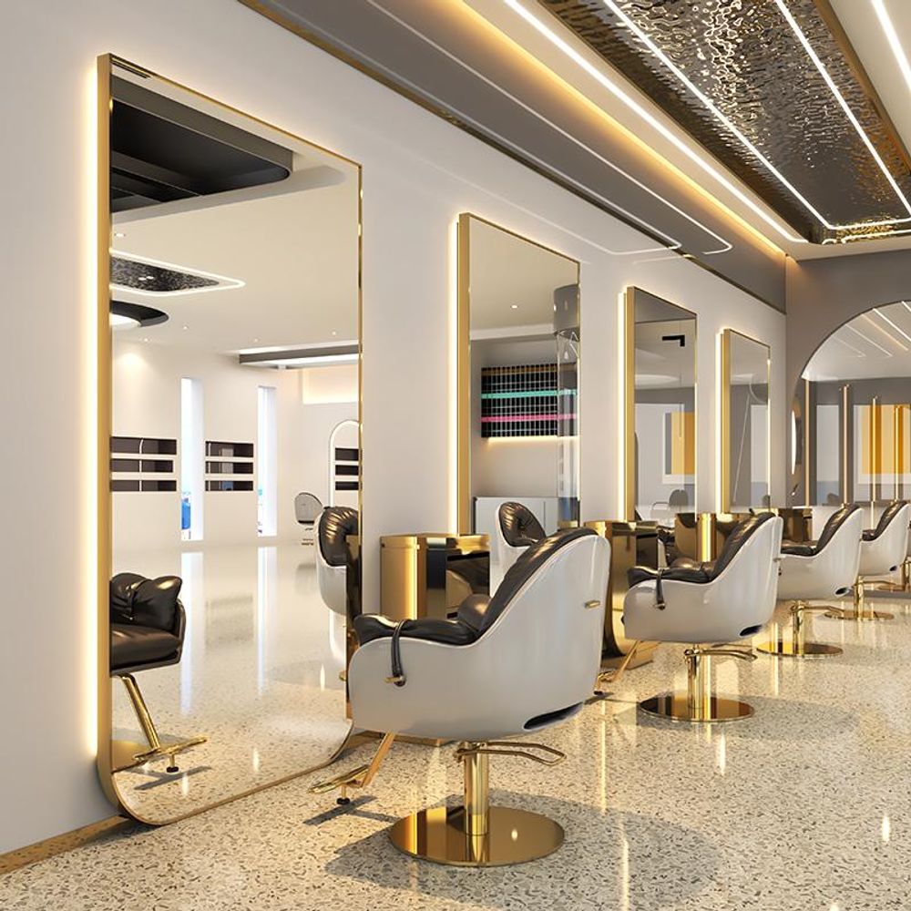 Frisier-, Barbier- & Kosmetikkonsole mit LED-Spiegel 170x70 Gold