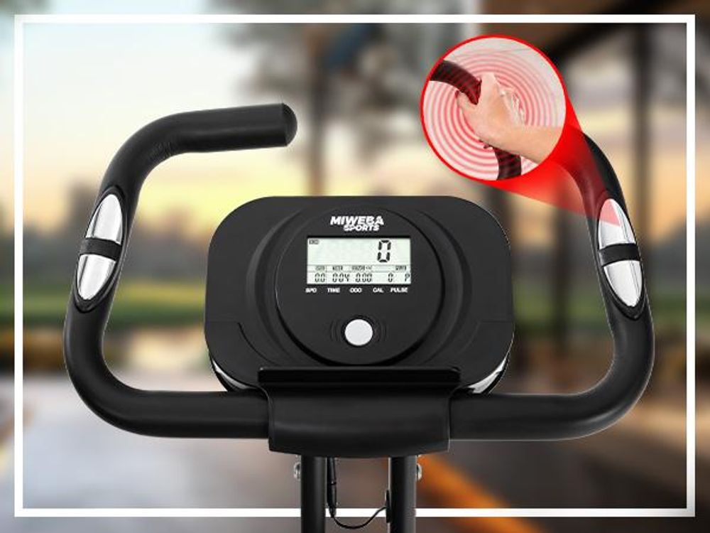 Heimtrainer MX100 PRO | X-Bike Fitnessbike - Sport Fahrrad faltbar - Ergometer Rad - Indoor Cycle - Rückenlehne - Haltegriffe - LCD Display - 8 Stufen