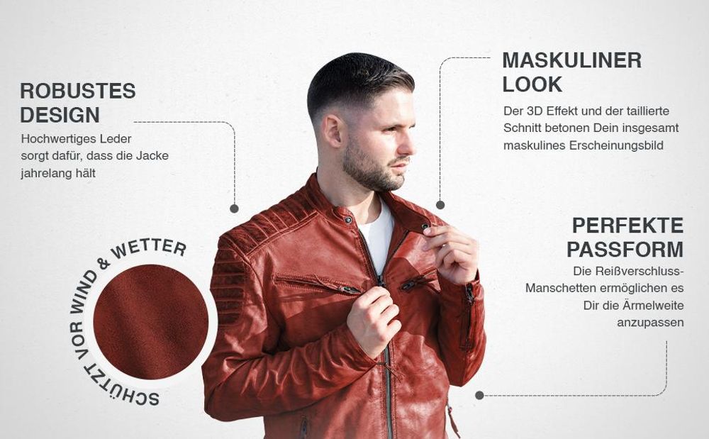 PAULGOS Herren Lederjacke Echtes Leder Jacke Echtleder Übergangsjacke Fashion in 5 Farben Gr. S-7XL Design 2