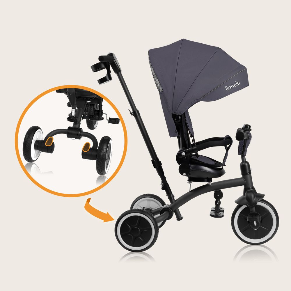 Lionelo Tris Plus dreirad laufrad bis 25 kg Kinderdreirad Lenkstange Baby Kinderwagen Montage ohne Werkzeug - Grau
