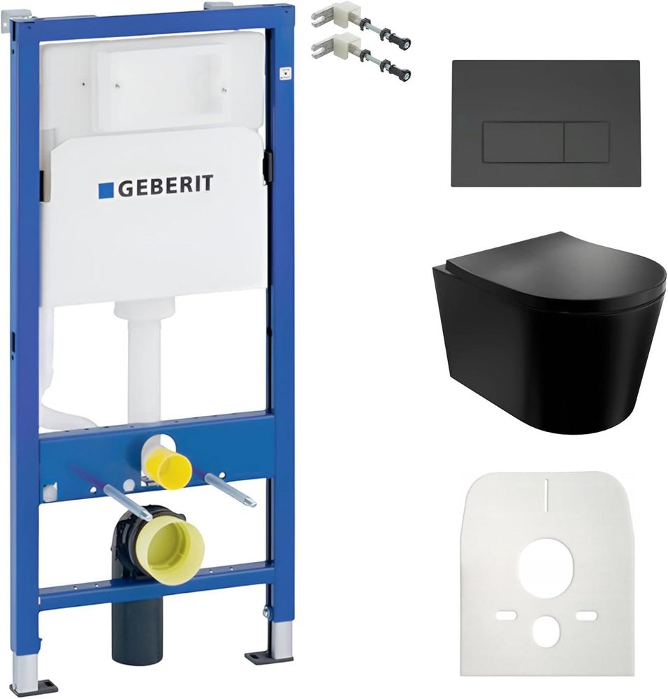 Lavita WC Set: Duofix Basic Vorwandelement + Lavita Wand Tiefspül WC Versoni Weiß Spülrandlos Tornado Spülsystem + WC Sitz mit Absenkautomatik