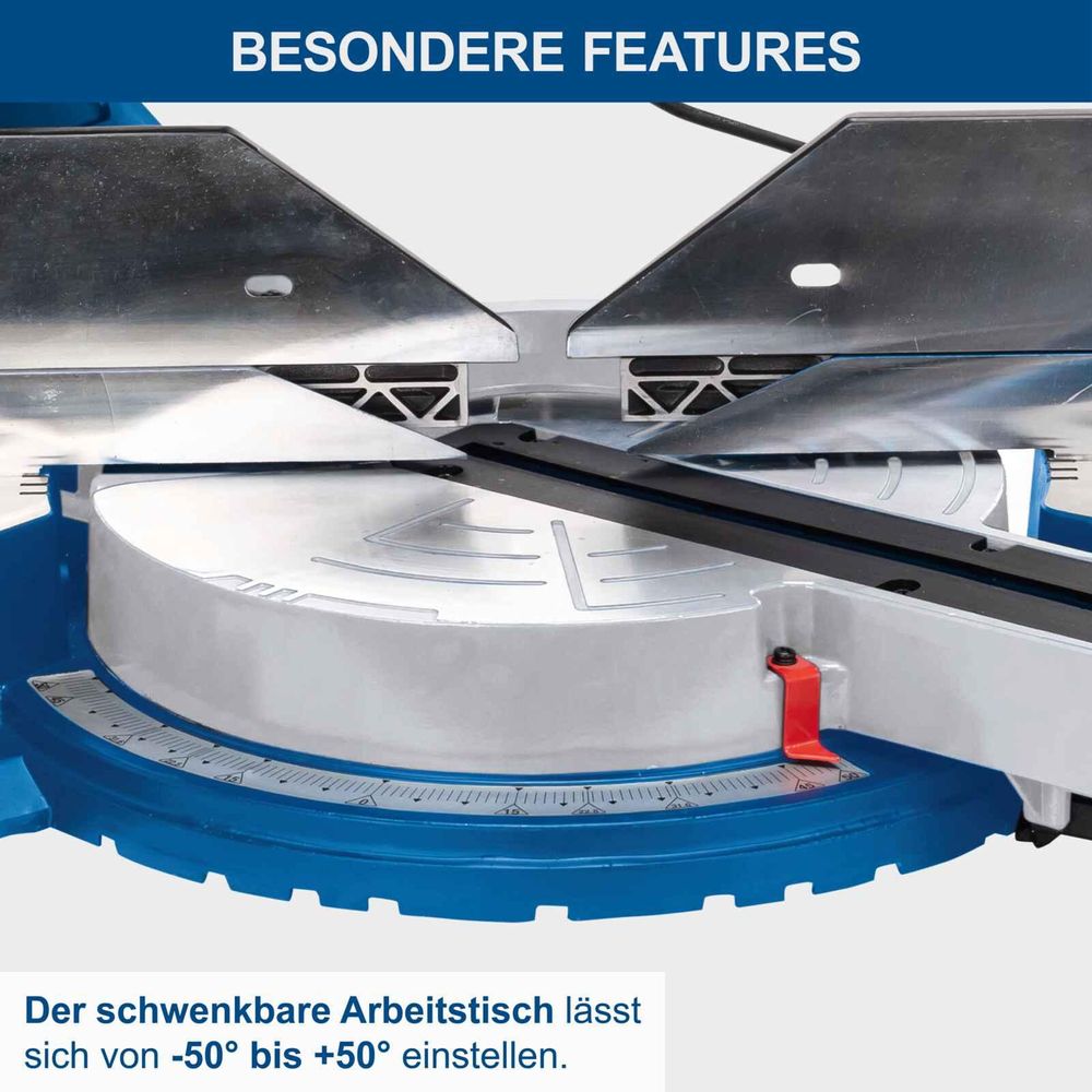 Das Bild zeigt die Kapp-Zug-Gehrungssäge von Scheppach beim einstellen des Winkels.