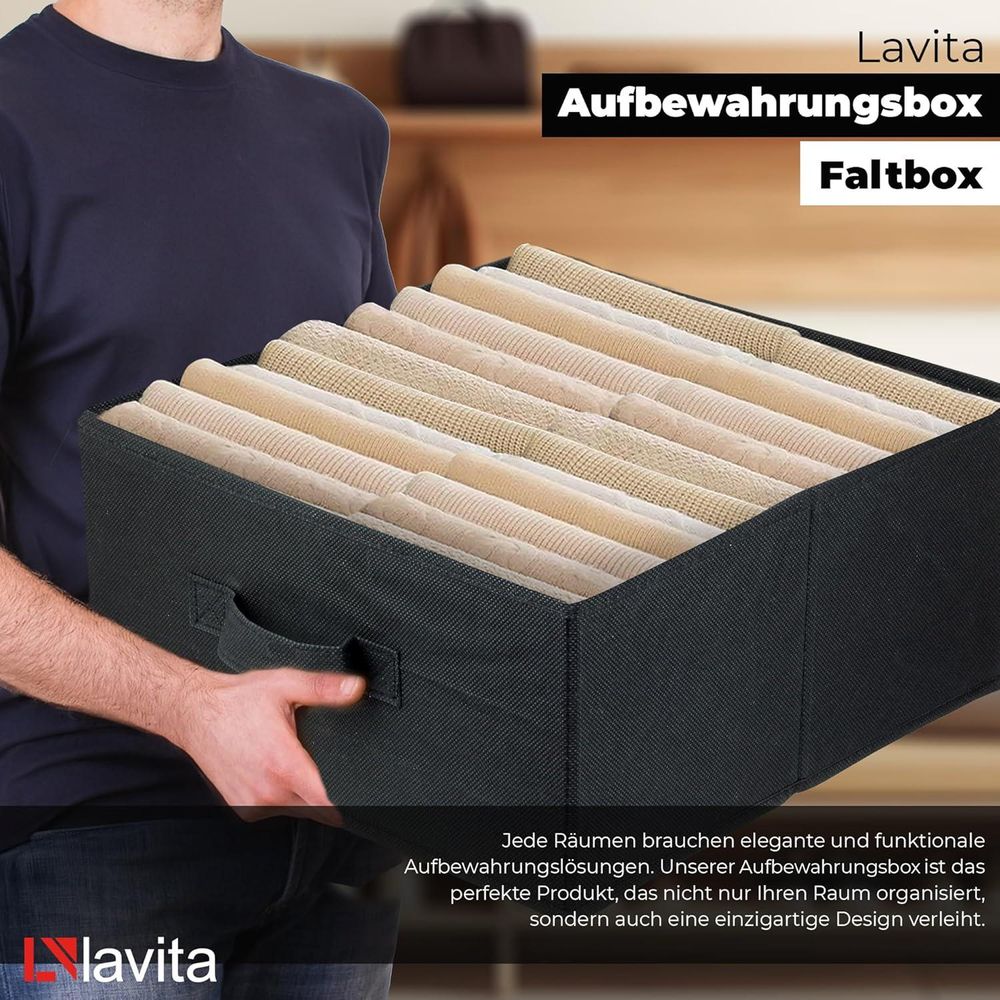 Lavita Storage Box | faltbare Aufbewahrung Boxen 31 x 31 x 15 cm | Schubladen-Organizer Box| Ordnungssysteme für Kleidung | Kleideraufbewahrung & Organisation | Schwarz | 6 stück