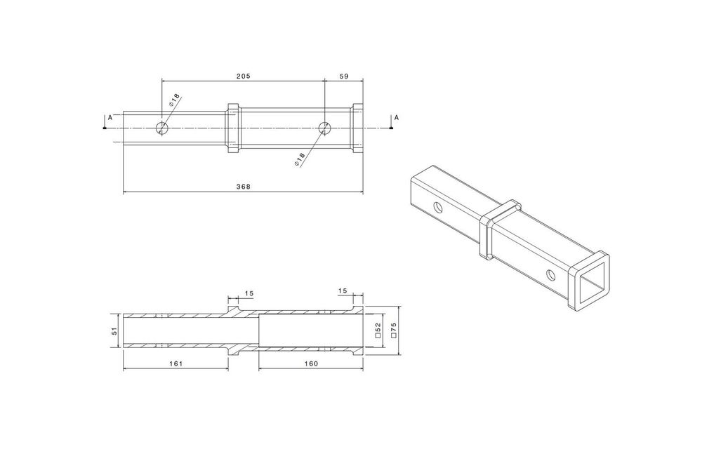 Ximplio predlžovací diel na ťažné zariadenie, 2 palce (50,8 mm), 205 mm, adaptér 51x51 mm, určený pre vozidlá v USA, ideálny pre nosiče bicyklov a navijaky