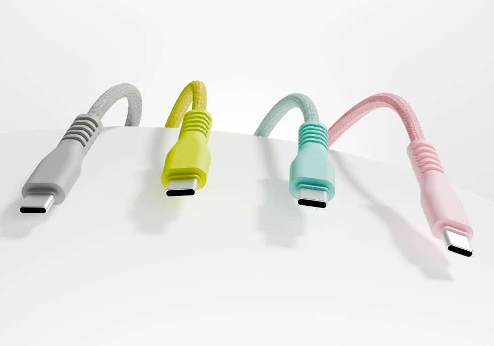 Cavo QUALO Nylon USB-C per USB-C – 1,5 m, 3 A, Giallo QKN-CC-05, Ricarica Rapida 60W