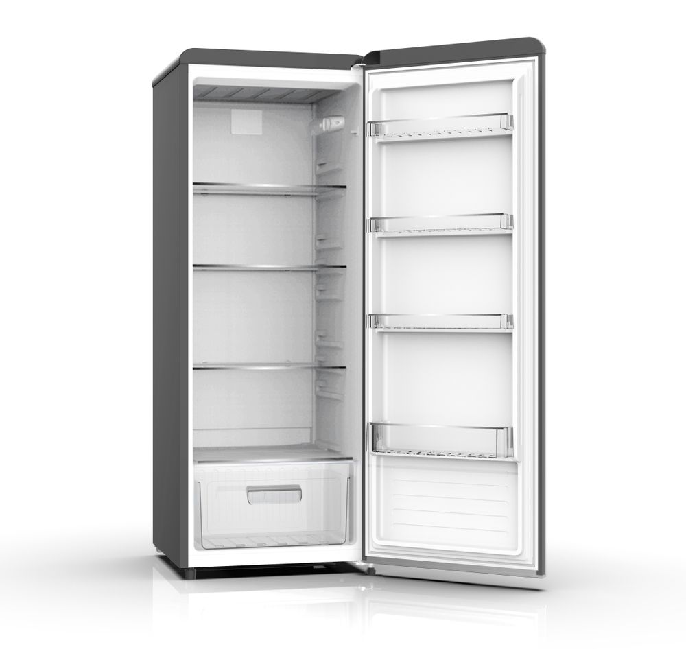 SCHOEPF Retro Vollraumkühlschrank / RKS245B / Schwarz matt / 238 Liter Nutzinhalt / Vintage Style / LED-Beleuchtung / Retro Kühlschrank