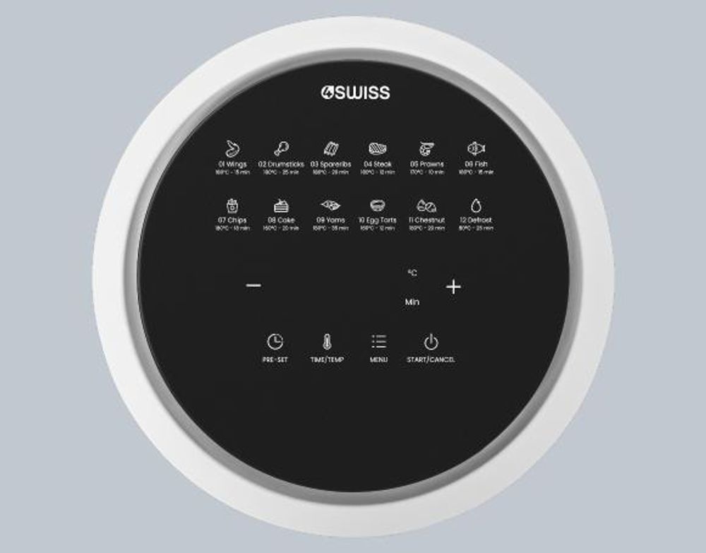 Frytkownica na gorące powietrze 4Swiss ABB-G24 Pure Glass 3L, biała, z szklaną szufladą, 1200 W, ekran dotykowy, bez tłuszczu, energooszczędna, można myć w zmywarce