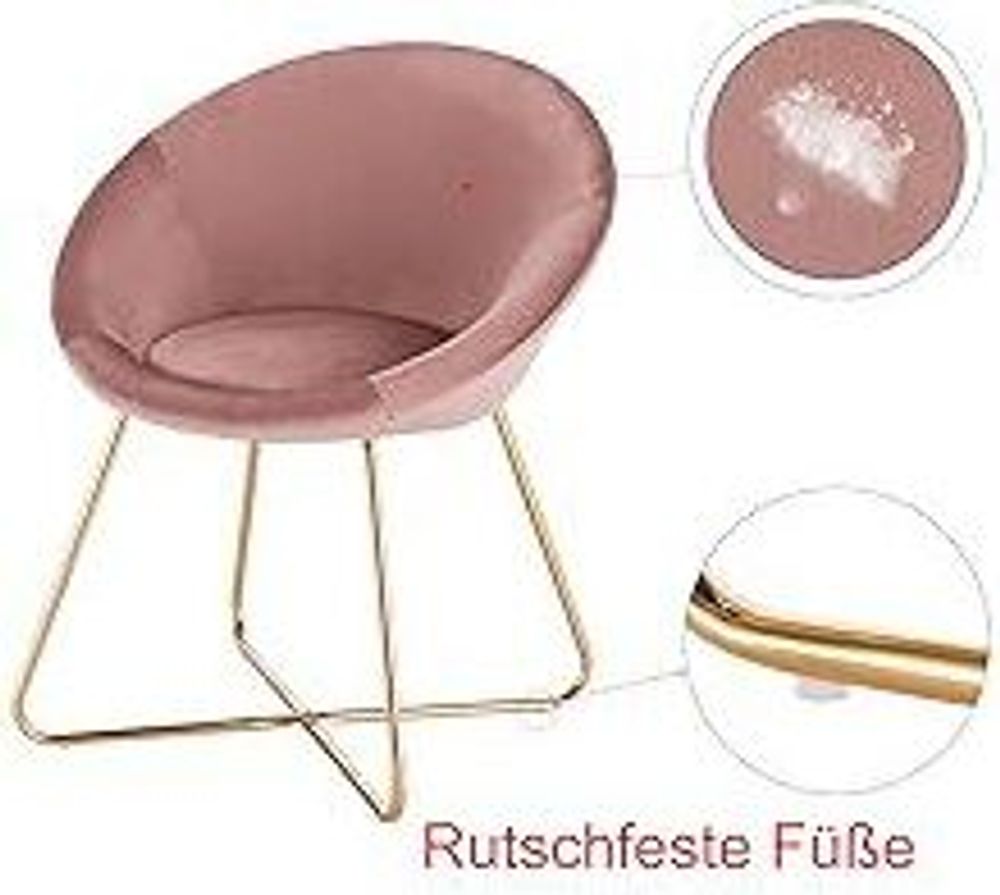 WOLTU Esszimmerstühle 2er-Set Polsterstuhl Wohnzimmerstuhl aus Samt & Goldene Gekreuzte Metallbeine, Rosa