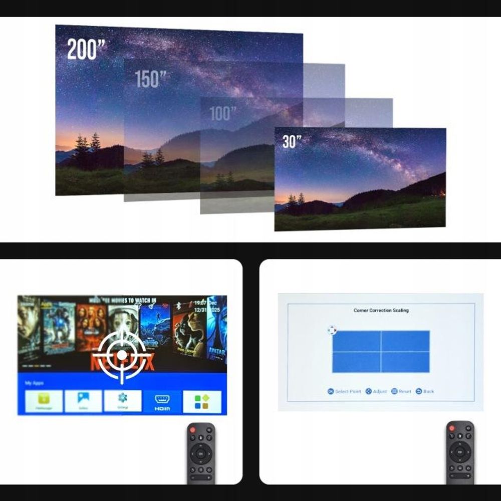 Forever FP-220E Sport 4K WiFi Bluetooth Android 13 Projektor mit Lautsprecher Metallic Schwarz