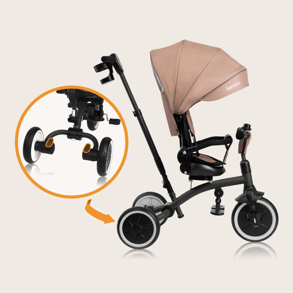 Lionelo Tris Plus dreirad laufrad bis 25 kg Kinderdreirad Lenkstange Baby Kinderwagen Montage ohne Werkzeug - Beige